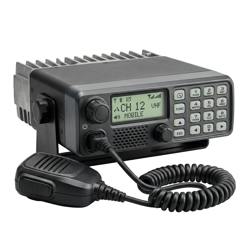 Vehicle-mounted mobile two-way radio with microphone